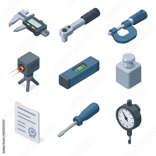 Icons digital gauge level micrometer vector caliper wrench tool adjustment calibration icon