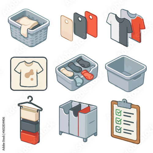 Fabric basket vector laundry tray icons separator sorting clothing sock hanging icon