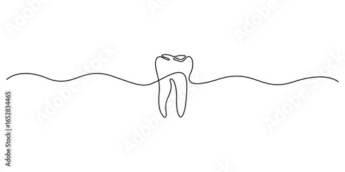Human teeth continuous one line drawing isolated outline vector design, Tooth continuous one line drawing, Single line art tooth icon. Vector illustration