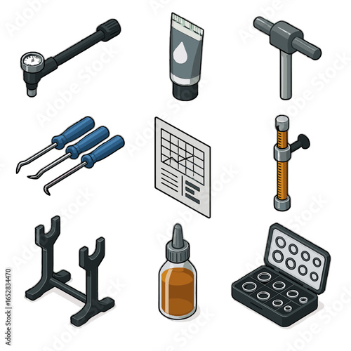 Tube bike vector dropper assortment shock tools suspension pump icon fork lube