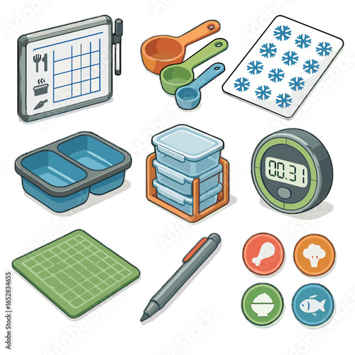 Icons cutting stickers label portion vector meal organizer scoop icon container guide