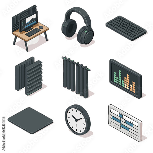 Desktop desk pad panels soundproof acoustic vector keyboard icon icons workspace video