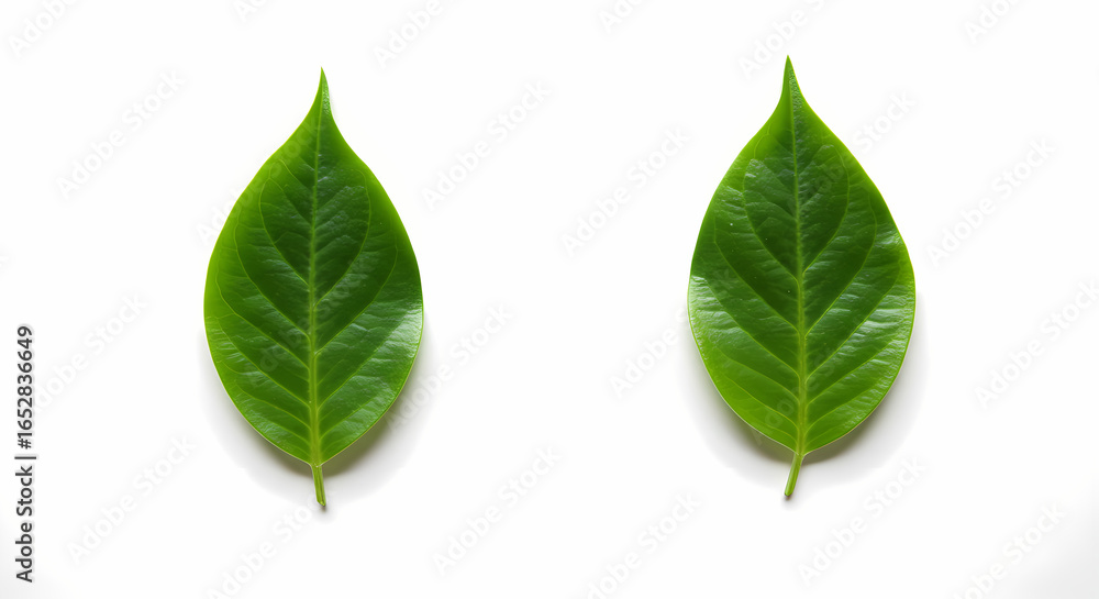 Obraz premium Two Green Leaves: Minimalist Nature Photography for Design