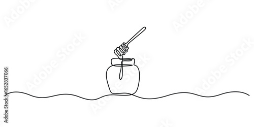 Honey jar editable stroke continuous one line drawing vector illustration
