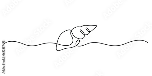 Continuous one line drawing of a seashell. Single line art of beauty product pearl minimalist, Pearl in a seashell one line art drawing, Continuous one line drawing of sea shell. Vector illustration