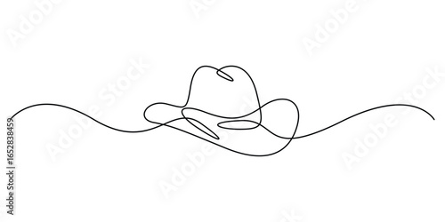 Continuous one line drawing of men hat, Single line drawing of cowboy hat, Vector continuous one line drawing of panama hat simple line art vector illustration