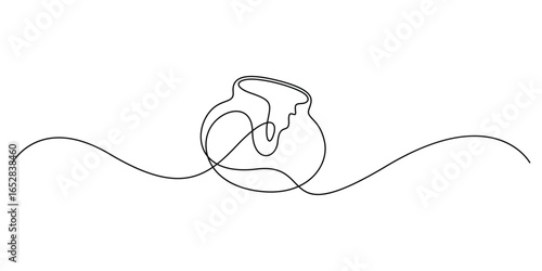 Happy Janmashtami Matki continuous one line drawing. Krishna dahi single line art vector illustration