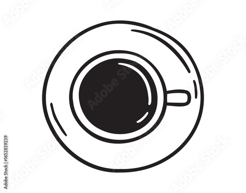 coffee cup overhead top view. tea cup view from above icon doodle hand drawn. Outline line drawing clipart symbol