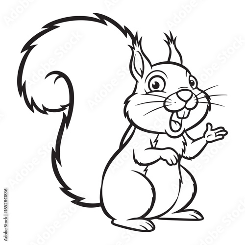 Cartoon squirrel with bushy tail outline illustration art coloring page