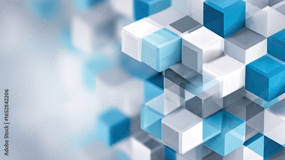 Naklejka premium A white book cover with blue and grey geometric cubes, showcasing an abstract design