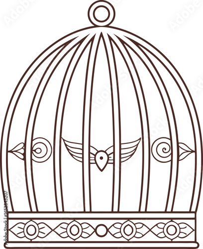 Minimalist Birdcage Illustration with Intricate Details and Clean Lines for Creative Projects and Designs Representing Freedom and Confinement