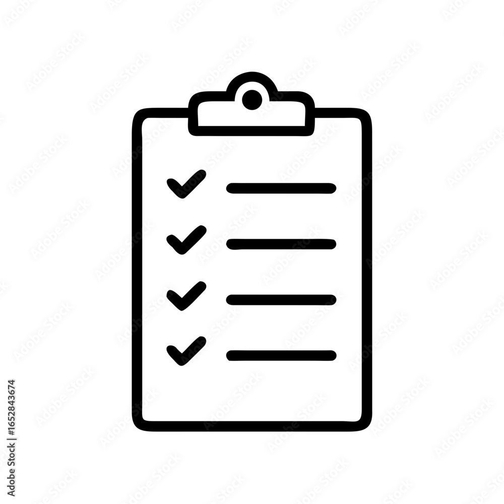 Outline graphic showing a clipboard with checkmarks and lines indicating a list of tasks completed Outline graphic showing a clipboard with checkmarks and lines indicating a list of tasks completed