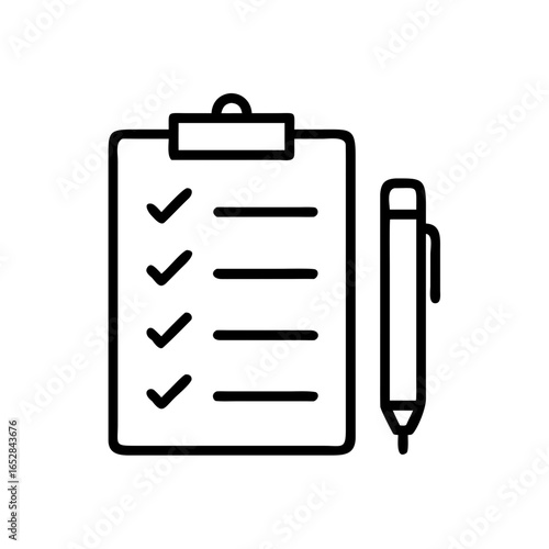 Clipboard with check marks and lines alongside a pen used for writing information down quickly