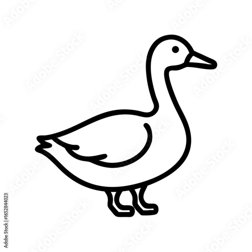 Simple outline drawing of a waterfowl standing with a long neck and small feet on a white background