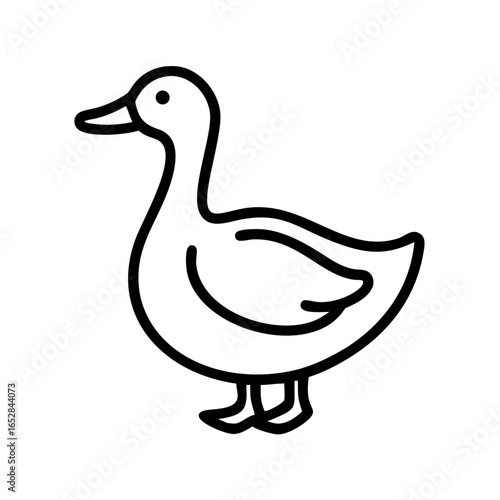 Simple outline drawing of a waterfowl with a long neck and small wing on a white background image here