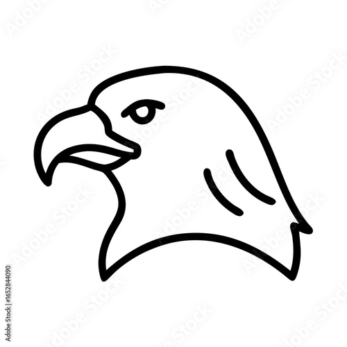 Simple graphic of an eagle head in profile view with bold black outline and minimal internal details