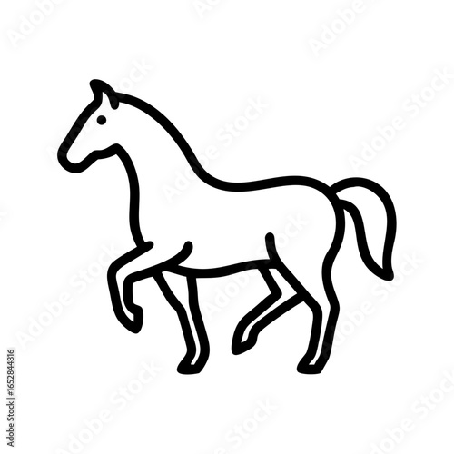 Simple outline of a horse in a prancing pose with a flowing mane and tail on a white background
