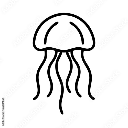 Simple line drawing of a sea creature with flowing tentacles and rounded bell shape design element art