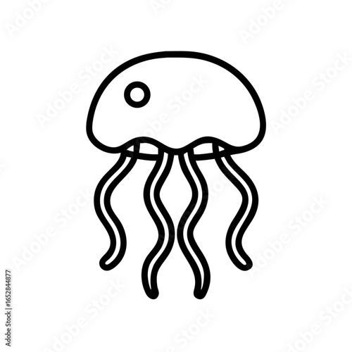 Outline drawing of a sea creature with tentacles and a circular spot on its bell shape design art is shown