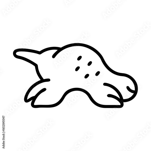 Simple outline drawing of a spotted aquatic mammal resting on its belly with flippers visible