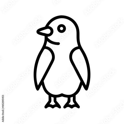 Simple line drawing of a penguin with a round body and small wings standing on its feet nicely drawn