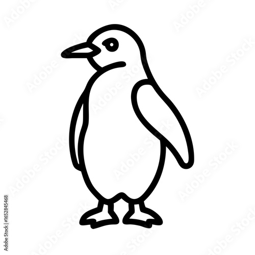 A simple line drawing of a standing antarctic bird with a small beak and flippers on a white background