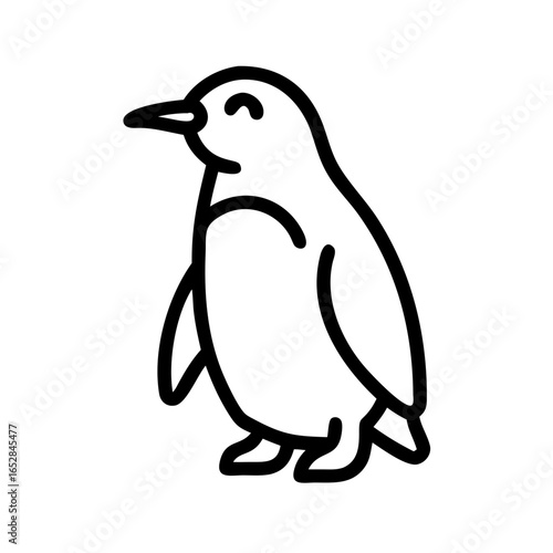 Simple line drawing of a cute antarctic bird standing with a small smile on its face in black and white
