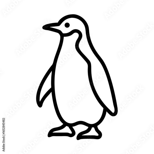 Simple outline drawing of a penguin standing with its wings at its sides on a white background