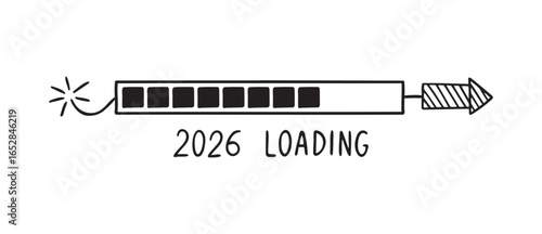 2026 rocket loading bar doodle hand drawn new year coming soon icon. download bar firecracker with pointed tip.