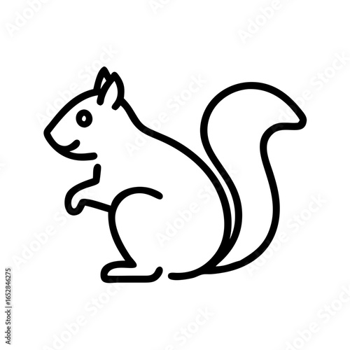 Simple outline drawing of a standing squirrel with a bushy tail and a cute face design element