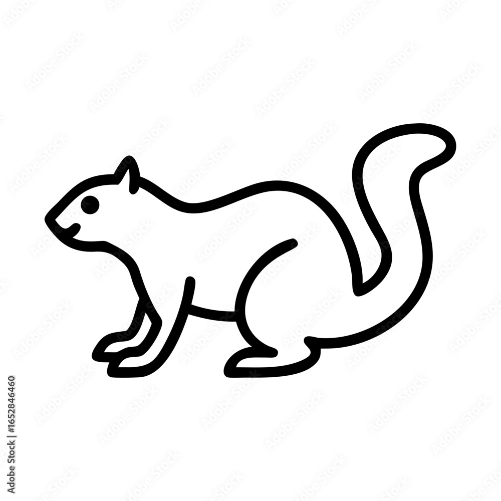 Fototapeta premium Simple outline drawing of a squirrel with a bushy tail standing on all fours looking to the left