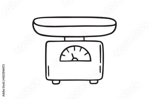 kitchen scales icon doodle hand drawn. Outline line drawing clipart symbol