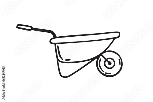 garden wheelbarrow icon doodle hand drawn. Outline line drawing clipart symbol