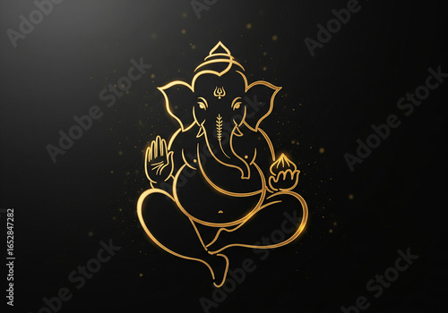 Ganesh chaturthi: Elegant Golden Line Art of Lord Ganesha on a Black Background for Ganesh Chaturthi.