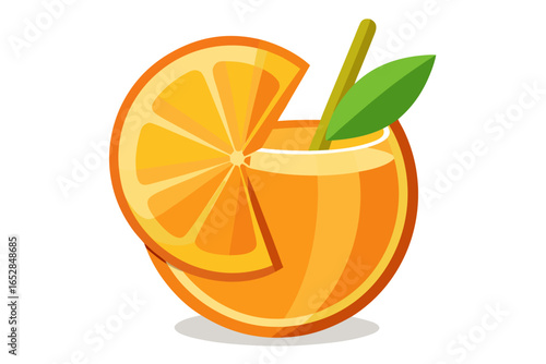 Download this vibrant and refreshing orange juice vector illustration featuring a tall glass filled with bright orange juice and garnished with a lemon slice. 