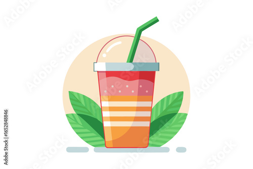 Download this vibrant and refreshing orange juice vector illustration featuring a tall glass filled with bright orange juice and garnished with a lemon slice. 