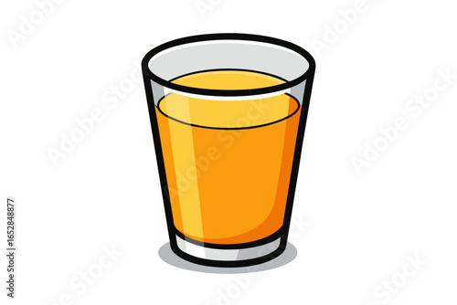 Download this vibrant and refreshing orange juice vector illustration featuring a tall glass filled with bright orange juice and garnished with a lemon slice. 