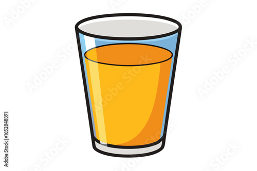 Download this vibrant and refreshing orange juice vector illustration featuring a tall glass filled with bright orange juice and garnished with a lemon slice. 