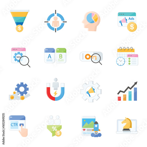 Digital Marketing Icon Set SEO, Ads, Analytics, Strategy, Social Media