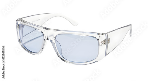 Transparent sunglasses in Y2K style, isolated on white background