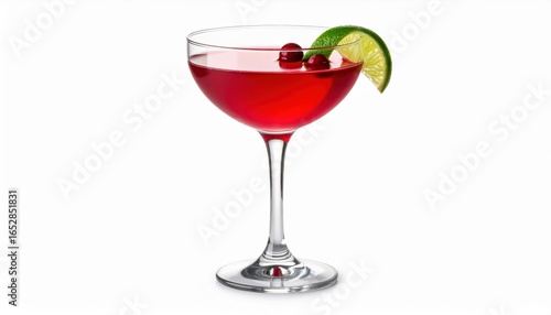 Refreshing Red Cocktail Garnished with Lime Slice on the Rim Served in Elegant Glassware in Bar
