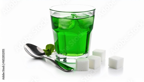 Refreshing Glass of Iced Green Tea with Spoon Capturing the Essence of Tranquility and Relaxation