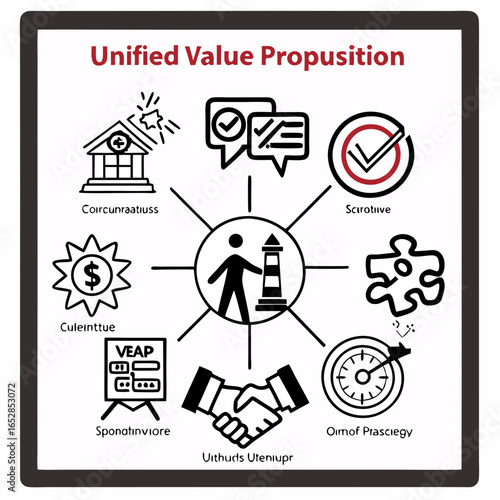 Unified value proposition with lighthouse concept, illustrating business strategy, customer trust, and partnership for success, isolated on white background