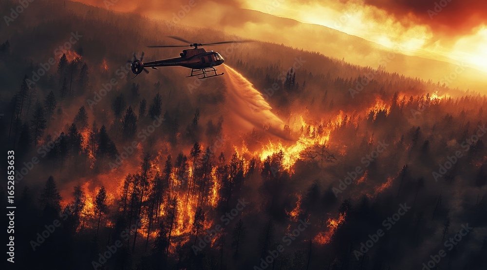 Obraz premium Helicopter battling forest fire (1)