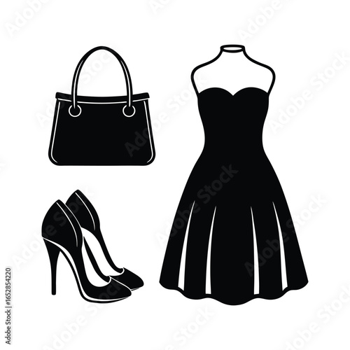 Elegant black dress handbag and high heel shoes fashion ensemble