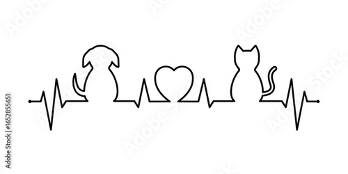 cat and dog heartbeat pulse isolated on a transparent background