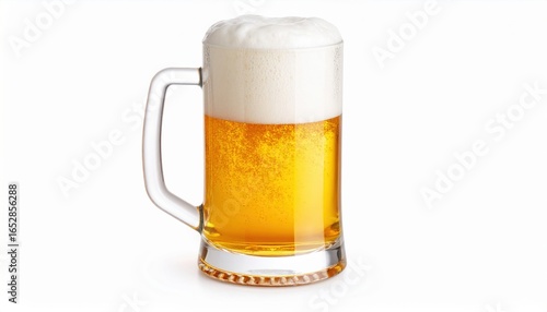 Wallpaper Mural Refreshing Glass of Golden Beer with Creamy Foam on Bright White Background Inviting Thirsty Drinkers Torontodigital.ca