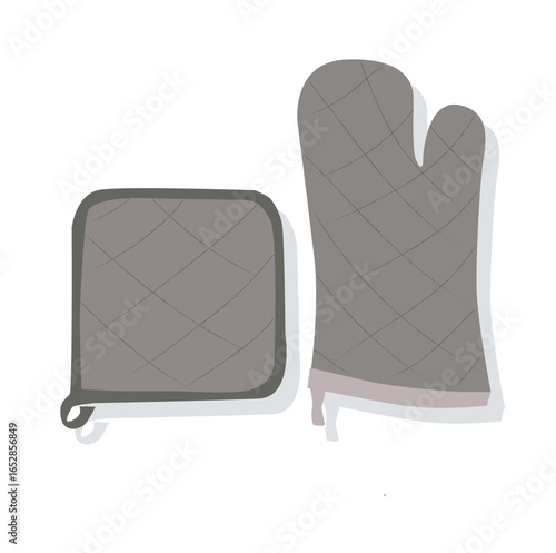 Kitchen mitt and potholder.Gray cooking glove flat