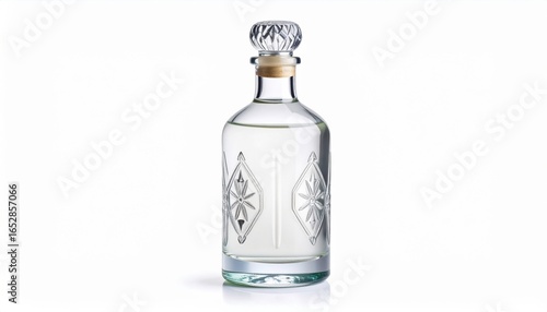 Wallpaper Mural Elegant Bottle of Clear Vodka Featuring Intricate Silver Emblem in Soft Light Capturing Sophistication Torontodigital.ca