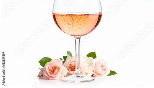 Wallpaper Mural Elegantly Styled Rose Wine Glass Surrounded by Fresh Blooming Rose Flowers on a Bright White Background Torontodigital.ca